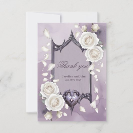 フローラとハートと白いバラのフレーム サンキューカード (正面)