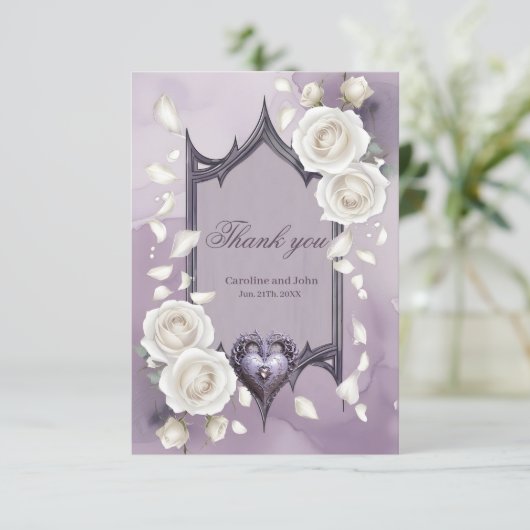 フローラとハートと白いバラのフレーム サンキューカード (スタンド正面)