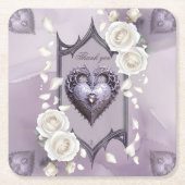 フローラとハートと白いバラのフレーム スクエアペーパーコースター (正面)
