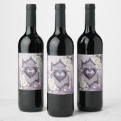 フローラとハートと白いバラのフレーム ワインラベル (ボトル)