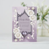 フローラとハートと白いバラのフレーム 出欠カード (スタンド正面)