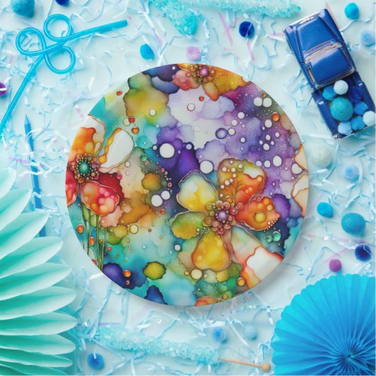 フローラとバブルの抽象芸術 ペーパープレート (パーティー)