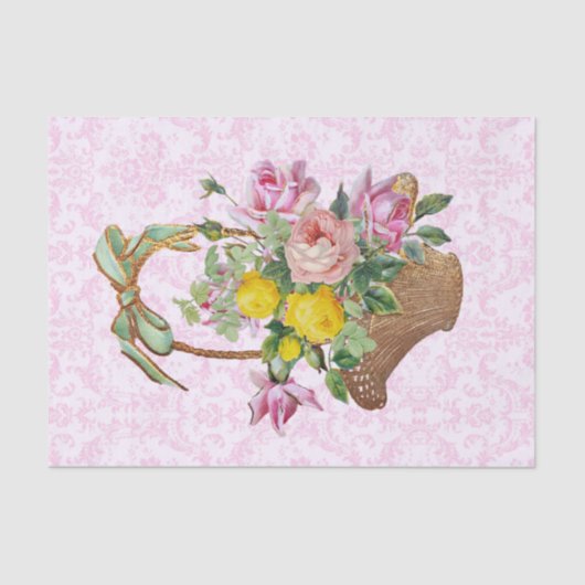 フローラとピンクのバラがバスケットクラフトに 薄葉紙 (正面)