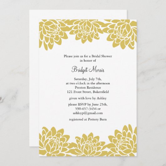 フローラとモダンブライダルシャワーの招待 招待状 (正面/裏面)