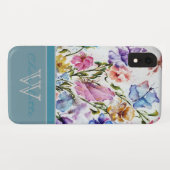 フローラとモダン蝶wティール(緑がかった色)モノグラム名 Case-Mate iPhoneケース (裏面(横))