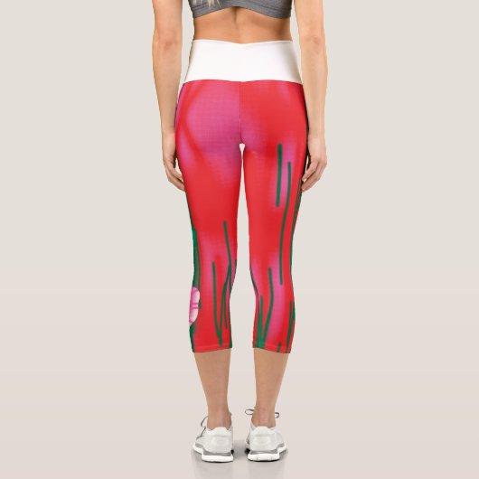 フローラとリーアを持つ印象的な赤と緑のスカーフ カプリレギンス (裏面)