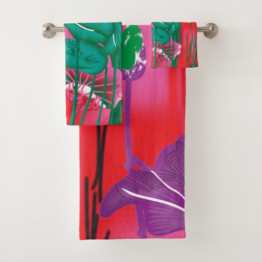 フローラとリーアを持つ印象的な赤と緑のスカーフ バスタオルセット (インサイチュ)