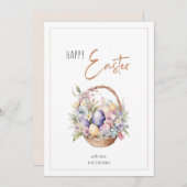 フローラと卵のバスケットハッピーイースターの挨拶 シーズンカード (正面/裏面)