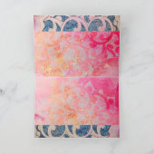 フローラと幾何学的な渦巻きを有するピンクブルーピーコック シーズンカード (内部)