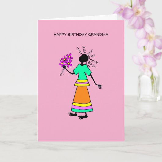 フローラと抽象芸術ガール感動的おばあちゃん カード (蘭)