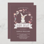 フローラと白いバニーかわいらし·ベビー·シャワー 招待状 (正面/裏面)