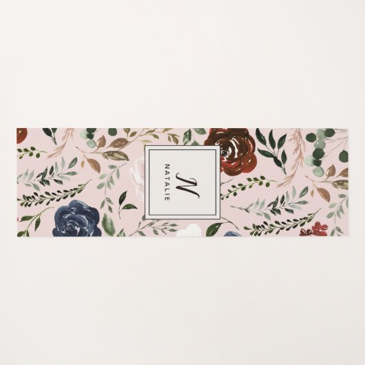 フローラと素朴〔雄ジカの〕枝角海軍ブルゴーニュピンク ヨガマット (裏面(横))