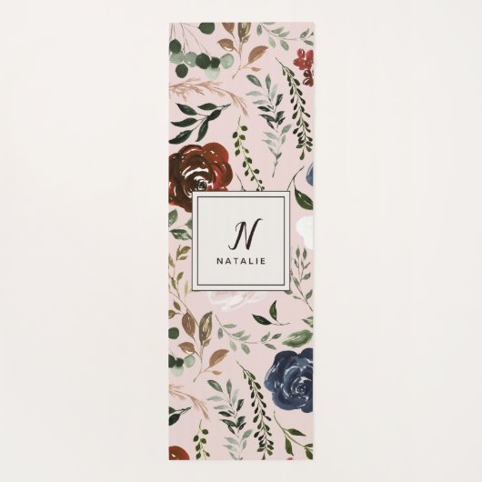 フローラと素朴〔雄ジカの〕枝角海軍ブルゴーニュピンク ヨガマット (裏面)