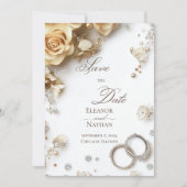 フローラと結婚2つのリングが洗練された 招待状 (正面)