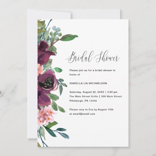 フローラと緑のブライダルシャワーへの招待 招待状 (正面)