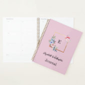 フローラと緑の幾何学的デザインの水色 プランナー手帳 (ディスプレー)