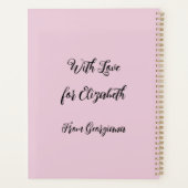 フローラと緑の幾何学的デザインの水色 プランナー手帳 (裏面)