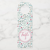 フローラと緑の葉のパターン |テーブル番号 ボトルネックタグ (正面)