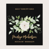 フローラと緑の金ゴールドスクリプトとQRコードブラック 名刺 (外部フラット)