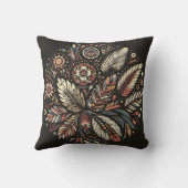 フローラと羽のデザインの暗い クッション (裏面)