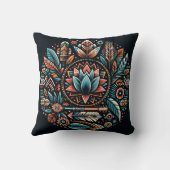 フローラと羽のデザインの暗い クッション (裏面)