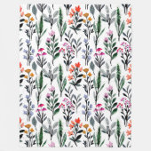 フローラと葉のアートワークトレンディーの水色の白 フリースブランケット (正面)