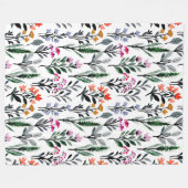 フローラと葉のアートワークトレンディーの水色の白 フリースブランケット (正面(横))