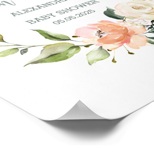 フローラと葉のリースベビーシャワー記号 ポスター (角)