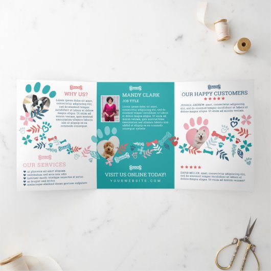 フローラと葉ペットポープリントパターンビジネス 三つ折りカード (内部)