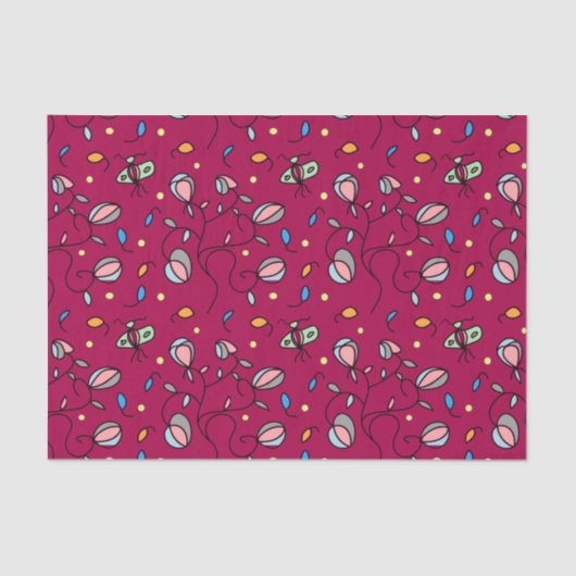 フローラと蝶おもしろいのシームレスなパターン – ピンク 薄葉紙 (正面)