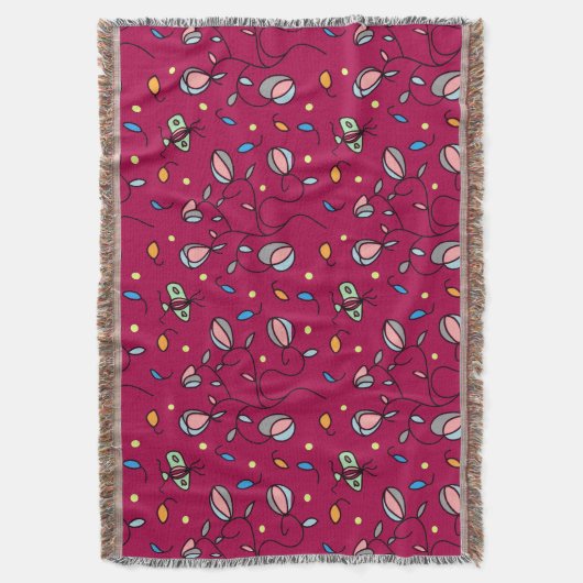 フローラと蝶のシおもしろいームレスピンクのパターン スローブランケット (正面縦)