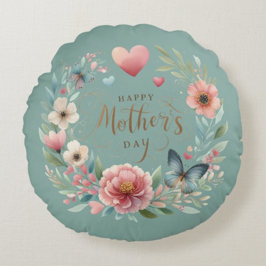 フローラと蝶の幸せな母の日 ラウンドクッション (正面)