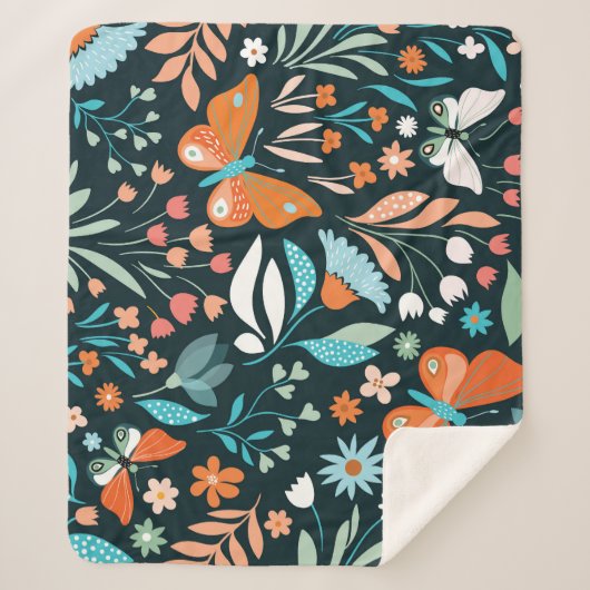フローラと蝶、装飾シームレスパター シェルパブランケット (正面)