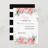 フローラと金ゴールドドットウェディングRSVPカード 出欠カード (正面/裏面)