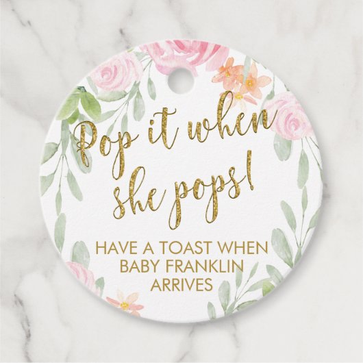 フローラと金ゴールドポップ・アートののグリッター彼女のポップ フェイバータグ (正面)