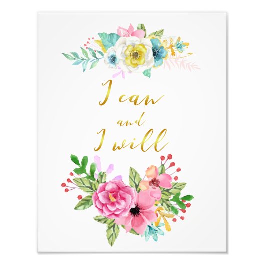 フローラと金ゴールド書できる私は引用文 フォトプリント            (正面)