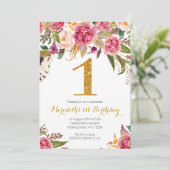 フローラと金ゴールド第一誕生日招待状 招待状 (スタンド正面)