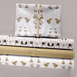 フローラと金ゴールド蝶のデコページ ラッピングペーパーシート