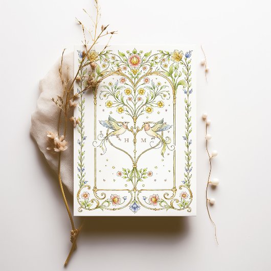 フローラと鳥のビクトリアン庭園の結婚式 招待状