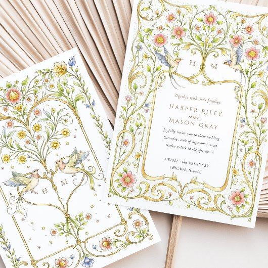 フローラと鳥のビクトリアン庭園の結婚式 招待状
