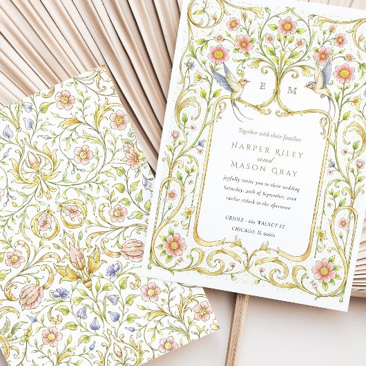 フローラと鳥のビクトリアン庭園の結婚式 招待状