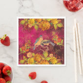 フローラと鳥オレンジ、赤、黄色クランベリー スタンダードランチョンナプキン (インサイチュ)