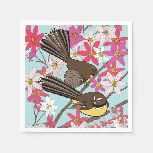 フローラと鳥ナプキン スタンダードカクテルナプキン (正面)