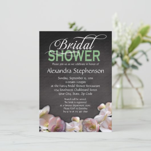 フローラと黒板(緑ブライダルシャワー付) 招待状 (スタンド正面)