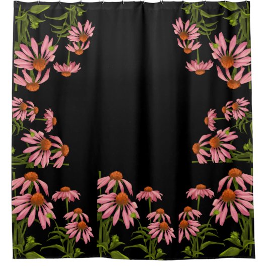 フローラと黒 シャワーカーテン (正面)