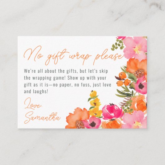 フローラなしギフトラップフローラブライダル表示シャワー エンクロージャーカード (正面)