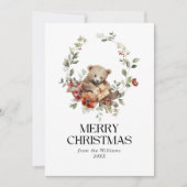 フローラのエレガント伝統的な水色メリークリスマス シーズンカード (正面)