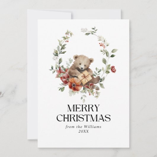 フローラのエレガント伝統的な水色メリークリスマス シーズンカード (正面)
