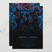 フローラのゴシック色のブルー結婚ピンク色の手打ち 招待状 (正面/裏面)