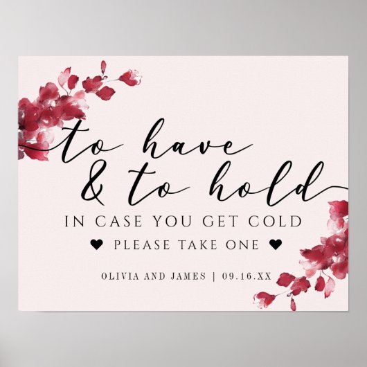 フローラのサインを持って保持するピンク結婚色 ポスター (正面)